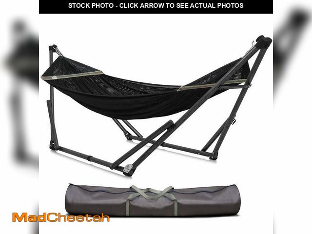 Lot 74-12550333 - Tranquillo Uniki Folding Hammock Stand, Steel, 113.4 in, Black - UNUSED