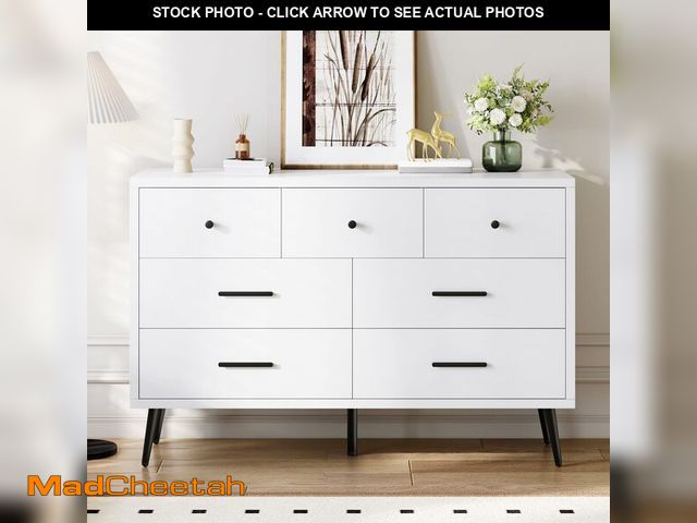 Lot 74-12762764 - (MISSING HARDWARE) DWVO White 7 Drawer Dresser, 47" W Large Double Dresser Chest of Drawers, Modern ...
