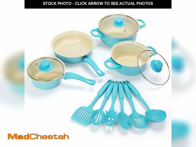 Lot 74-12704200 - Non-Stick Cookware Set, Portable Lightweight Cast Iron Pots and Pans with Glass Lids and Nylon Utens...