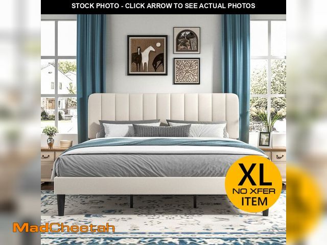 Lot 74-13673284 - VECELO King Size Bed Frame with Upholstered Headboard, Velvet Platform Bedframe Mattress Foundation,...