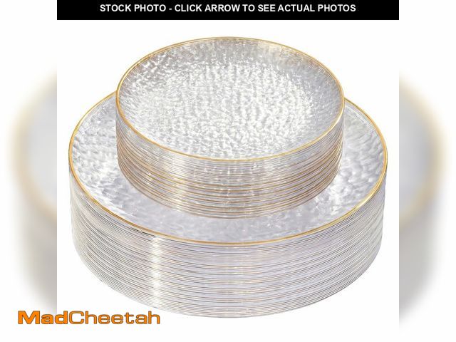 Lot 74-14278476 - Rubtlamp 60Pcs Clear Plastic Plates,Clear Disposable Plates With Gold Rim,Heavy-duty Gold Plates,Ham...
