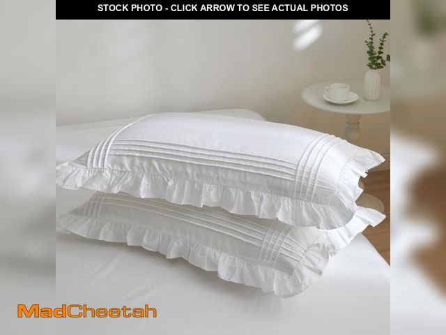 Lot 74-12312111 - Ranznaz Ruffled Pillow Shams Standard Size Set of 2, 100% Cotton White Ruffle Pillow Cases with Pint...