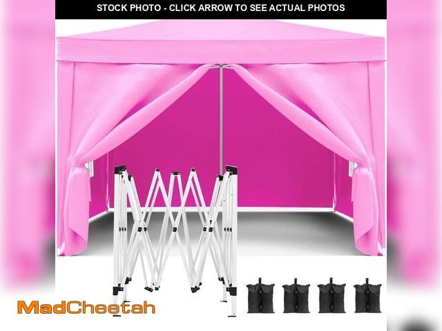 Lot 74-14290974 - Otryad 10 ft. x 10 ft. Pink Pop Up Canopy, Outdoor Folding Shelter Tent with 4-Removable Sidewall, 4...