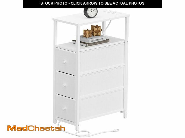 Lot 74-14386097 - TUTOTAK Narrow Night Stand with Charging Station, Slim End Table with Plugins, Tall Side Table with ...