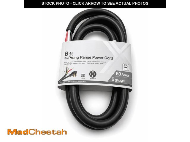 Lot 74-14606823 - HD#575-052 6 ft. 6/4 50 Amp 4-Prong Range Power Cord, Black - UNUSED