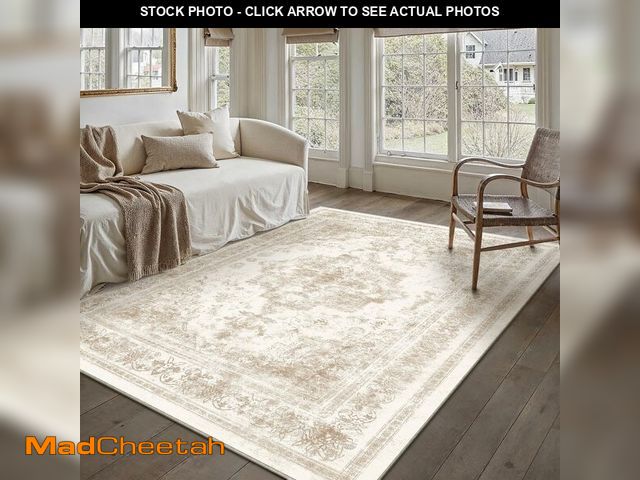 Lot 74-13547447 - PureCozy Area Rug 5x7 Cream Washable Living Room Beige Carpet Non Slip Vintage Medallion Low Pile So...