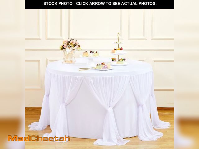 Lot 74-14206720 - Besutolife White Round Tablecloth 5ft Tulle Ruffle Table Cloth for Wedding Birthday Party Bridal Sho...