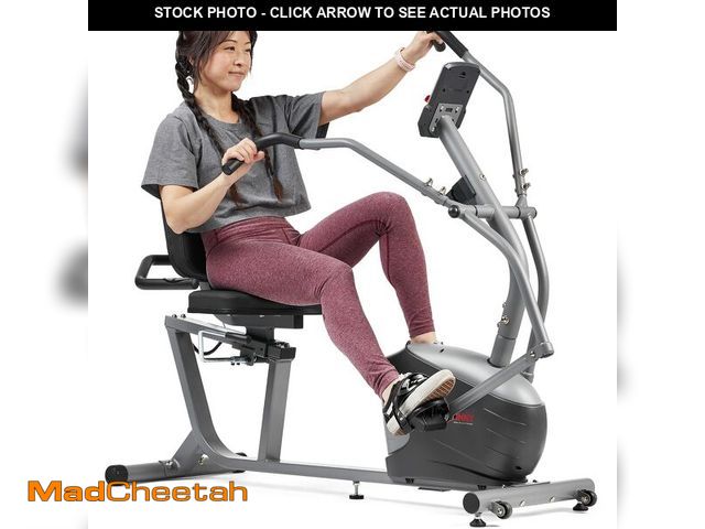 Lot 74-12570765 - Sunny Health &amp; Fitness Compact Performance Recumbent Bike with Dual Motion Arm Exercisers, Quick...