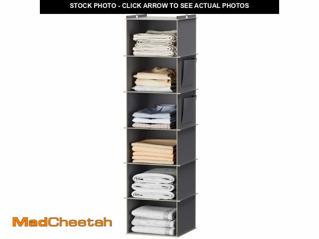 Lot 74-12707771 - YOUDENOVA Hanging Closet Organizer and Storage, 6-Shelf Closet Hanging Storage Shelves, Grey - UNUSE...