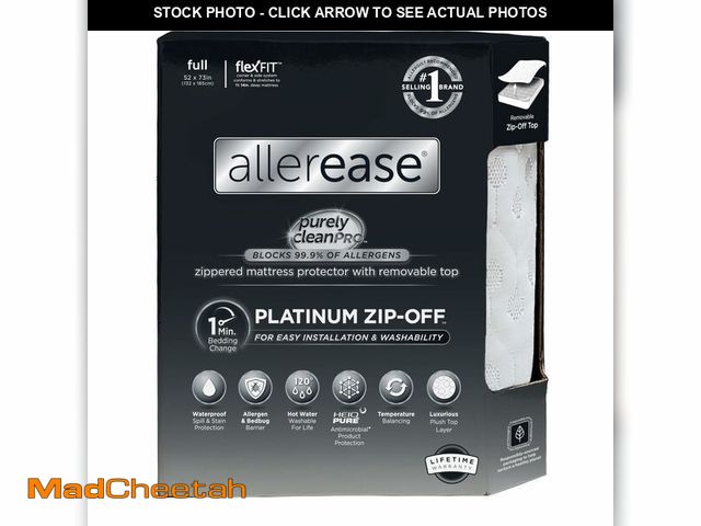 Lot 74-12600141 - AllerEase Platinum Zip-Off Top Waterproof Mattress Protector Full Size 360 Degree Zipper Allergen Ba...