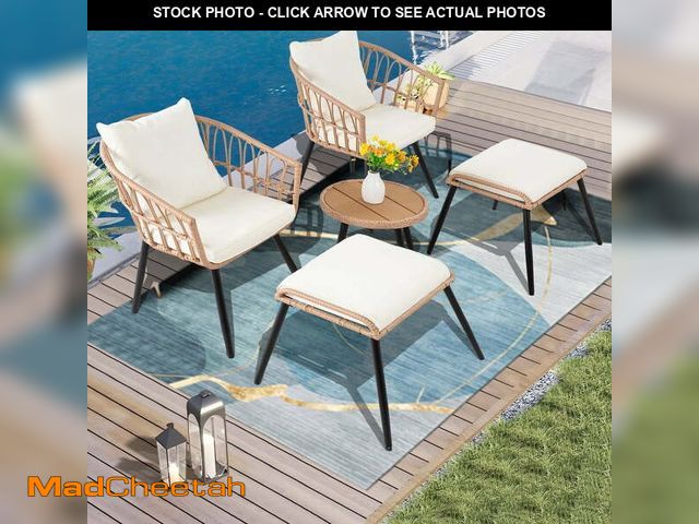 Lot 74-12723555 - Ainfox 5 Pieces Patio Bistro Furniture Set on Sale,Outdoor Wicker Rattan Chat Conversation Set,Round...