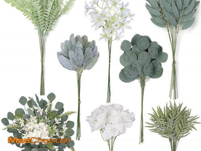 Lot 74-12326408 - FOTEEWL 70 Pcs Artificial Greenery Stems Box Set,with 7 Kinds of Faux Plants and Fake Flowers for DI...