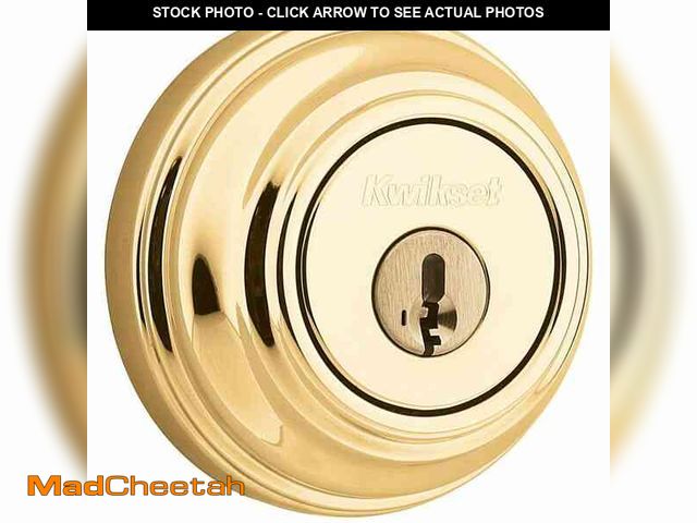 Lot 74-12854823 - Kwikset Polished Brass Single Cylinder Deadbolt featuring SmartKey Security with Microban Antimicrob...