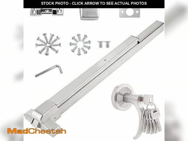 Lot 74-14591392 - Push Bar Door Lock with 6 Keys, 31 Inch Emergency Exit Door Hardware with Handle, Aluminum Commercia...