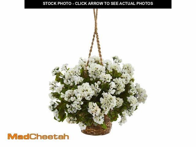 Lot 74-13803092 - Nearly Natural Geranium Hanging Basket Artificial Plant UV Resistant (Indoor/Outdoor) - UNUSED