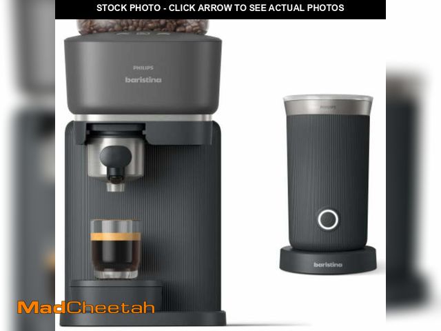 Lot 74-14437091 - Philips Baristina Automatic Espresso Machine and Milk Frother Bundle, Black - FOR PARTS/NOT WORKING