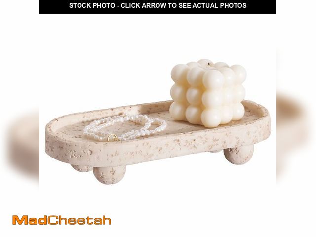 Lot 74-13949109 - DN DECONATION Resin Decorative Tray with Legs, 4 Footed Coffee Table Trays Decor, Travertine Look Va...