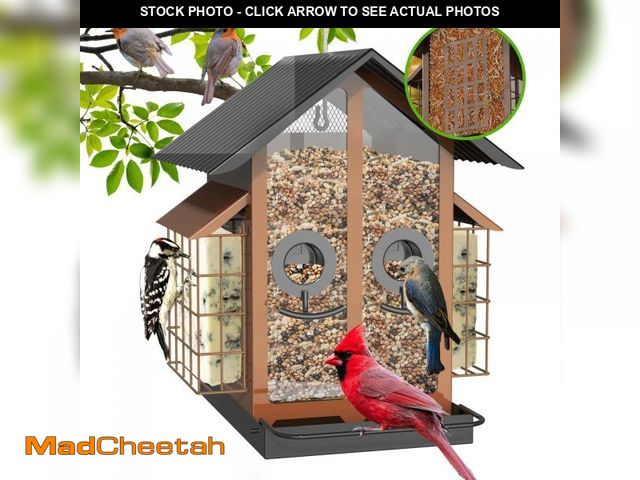 Lot 74-12436037 - FlowaFoli Bird Feeders for Outdoors, Metal Bird Feeder with Double Suet Cage Weatherproof Metal Roof...