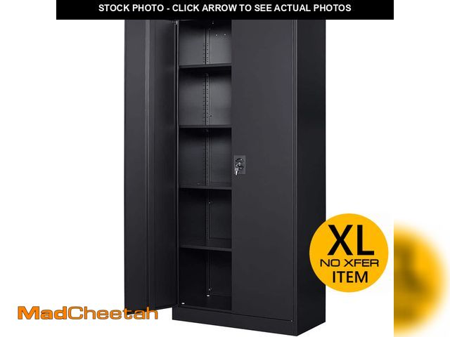 Lot 74-13046849 - *DENTED* Mlezan Metal Garage Storage Cabinet in 31.5" W x 71" H x 15.7" D Black Cabinet 5 Tier Shelv...
