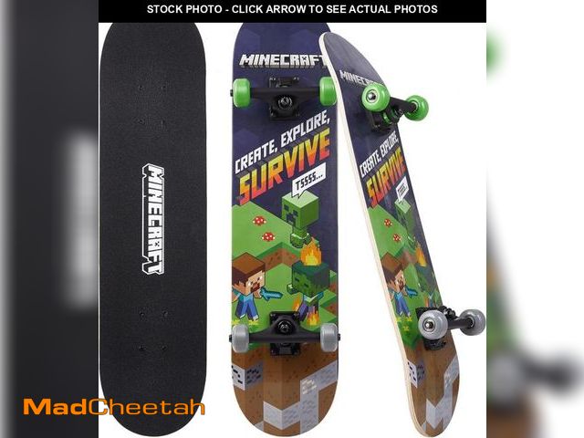 Lot 74-12170214 - Sakar Minecraft 31 inch Skateboard, 9-ply Maple Deck Skate Board for Cruising, Carving, Tricks and D...