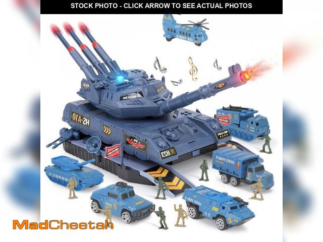 Lot 74-12444781 - Youlechen Army Toys - 6 Pcs Alloy Mini Vehicles &amp; 8 Army Men, Military Tank Toys with Light &amp...