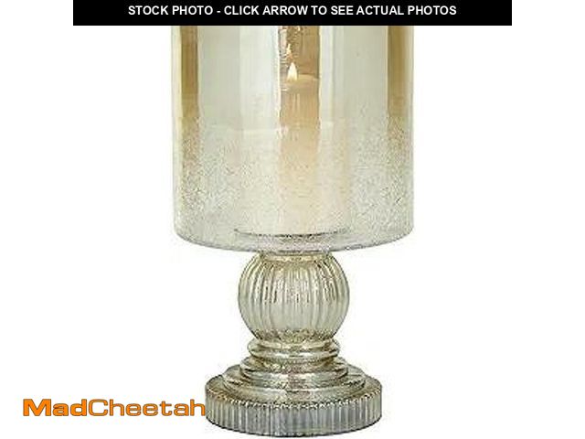 Lot 74-12827685 - Deco 79 Glass Handmade Turned Style Pillar Hurricane Lamp with Faux Mercury Glass finish, 6" x 6" x ...