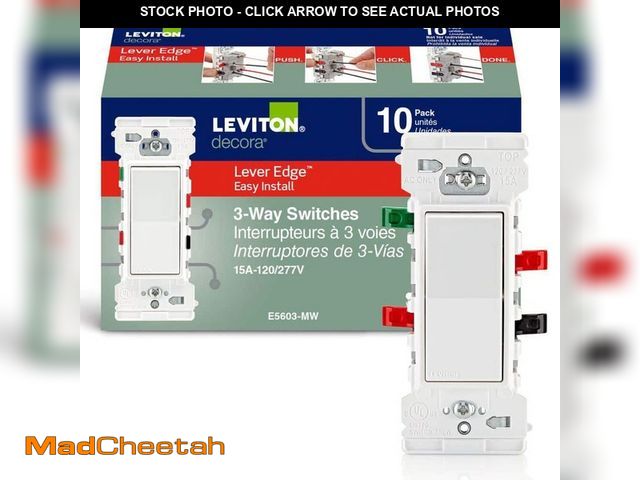 Lot 74-12776591 - Leviton Decora Lever Edge 15 Amp 120/277 Volt 3-Way Switch, White (10-Pack) E5603-MW - UNUSED