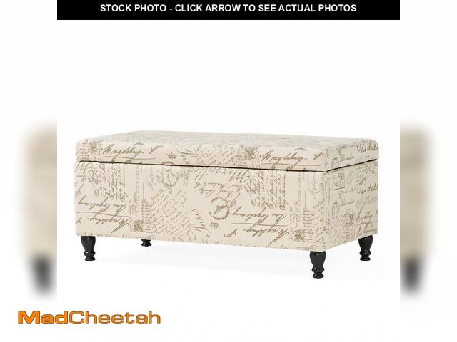 Lot 74-12851524 - Noble House Parisian Beige French Script Linen Storage Bench - UNUSED