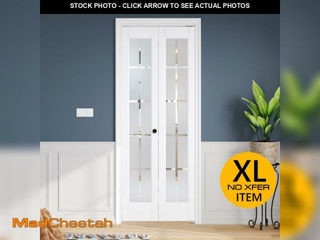 Lot 74-12693615 - Roymelo White Bifold Doors for 30"Ãâ80" Opening, Tempered Frosted Glass Cross Transparent Folding...