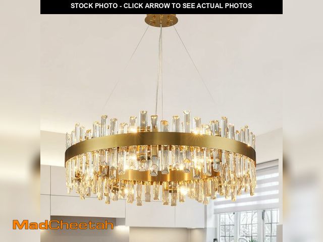 Lot 74-13122893 - Siljoy Modern Crystal Chandelier 16 Lights Brushed Gold 2-Tiers K9 Crystal Raindrop Chandelier Luxur...