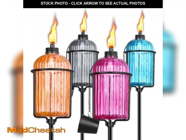 Lot 74-12049066 - FAN-Torches 4 Pack Glass Garden Torch, 13.5 oz Colorful Outdoor Torch Garden DÃÆÃÂ©cor, 61-Inch U...