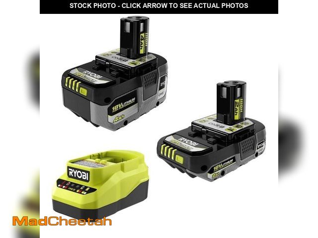 Lot 74-14560196 - RYOBI ONE+ 18V Lithium-Ion Starter Kit with (1) 2.0 Ah Battery, (1) 4.0 Ah Battery, and Charger - UN...