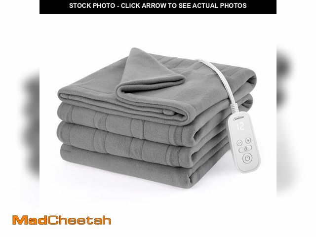Lot 74-12860524 - Sunbeam Electric Heated Bed Blanket Gray Soft Brushed Fleece 12 Heat Settings Full 84 x 72 - UNUSED