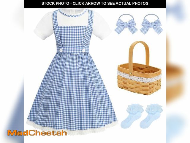 Lot 74-12708869 - ADDACOS Girls Blue Plaid Costume Halloween Dress up Outfits with Accessories (Blue, 140 (8-9T)) - UN...