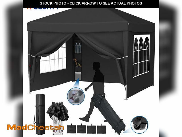 Lot 74-12670532 - Vecukty 10' x 10' Black Sturdy Pop Up Canopy Tent, Removable Sidewalls - USED