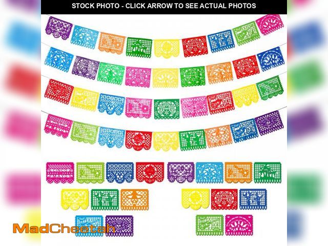 Lot 74-11545589 - 4 Packs Mexican Party Banner 60 Feet Fiesta Plastic Papel Picado Banner Cinco de Mayo Dia De Los Mue...