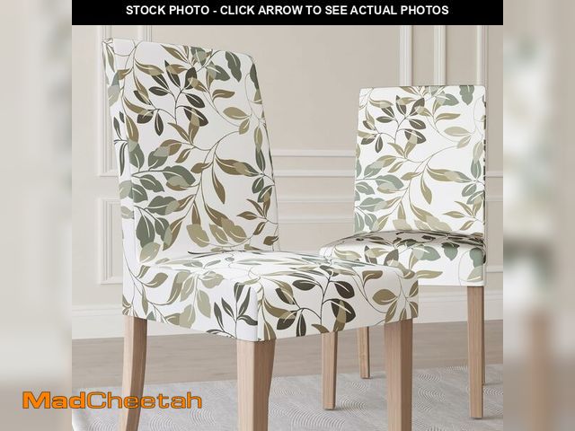 Lot 74-13041614 - No. 918 Hillcrest 2-Pack Botanical Print Stretch Fit Elastic Dining Chair Cover Pair, Sage Green - U...