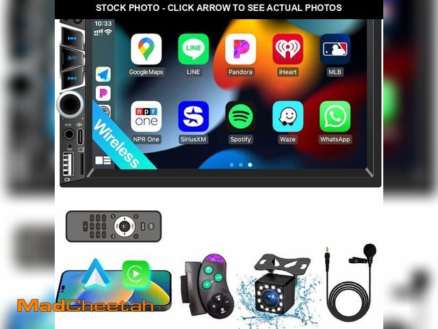 Lot 74-12708726 - 7" Double Din Car Stereo with Wireless Apple CarPlay,Car Radio Build-in Bluetooth 5.2,IPS Touchscree...