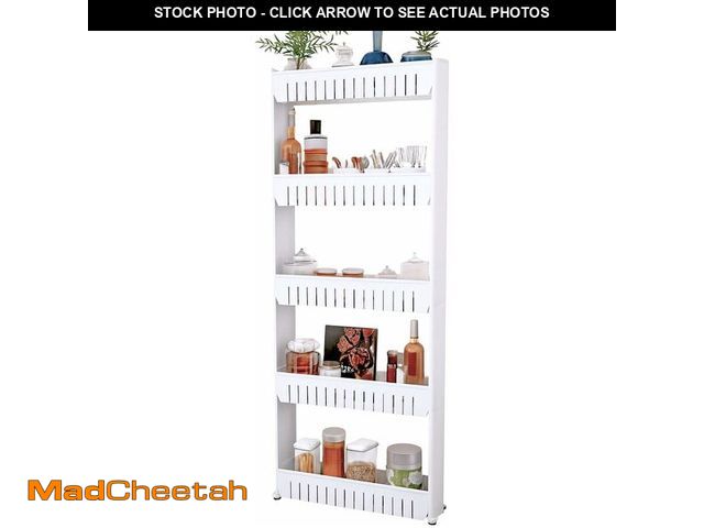 Lot 74-13331764 - Slim Rolling Storage Cart - 5-Tier Utility Cart with Wheels for Bathroom, Kitchen, and Laundry Room ...
