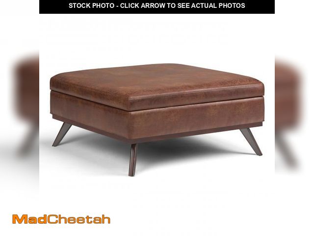 Lot 74-12484959 - SIMPLIHOME Owen 40 inch Wide Mid Century Modern Square XL Coffee Table Storage Ottoman in Distressed...