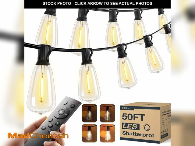 Lot 74-14294138 - addlon 50FT LED Outdoor String Lights with Remote Waterproof Patio Lights with 16 Shatterproof ST38 ...