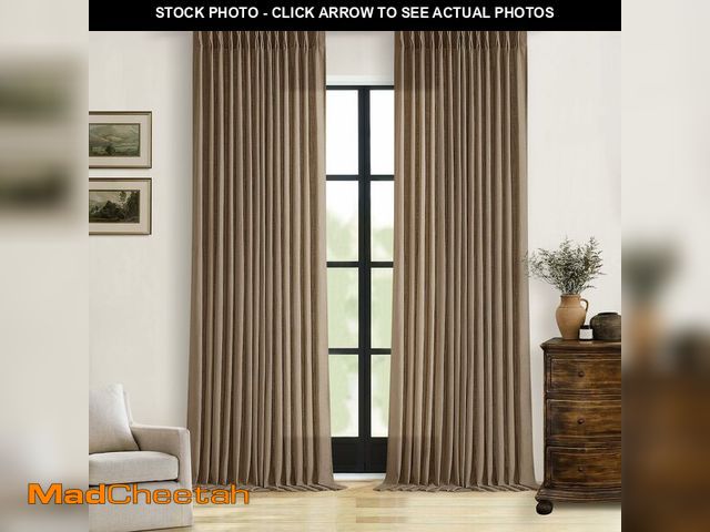 Lot 74-13575690 - TWODRAPES Brown Pleated Linen Curtains 96 Inches Long Living Room 2 Panel Set Semi Sheer Light Filte...