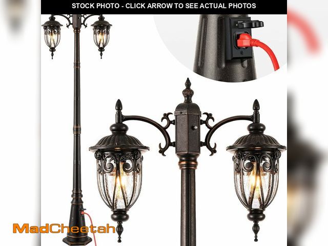 Lot 74-13214870 - VIANIS Outdoor Lamp Post Light Fixture with Outlet, 2-Head Bronze Dusk to Dawn Outdoor Post Lights, ...
