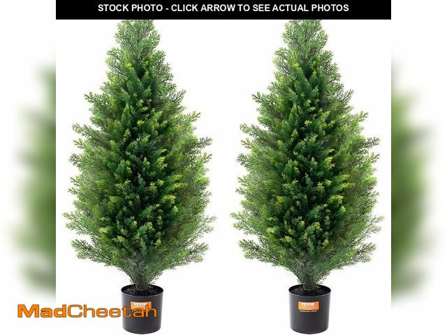 Lot 74-13331824 - VEVOR Artificial Topiary Cedar Tree, 36 inch Tall (2 Pieces), with Extra Leaves &amp; Pot Faux Everg...