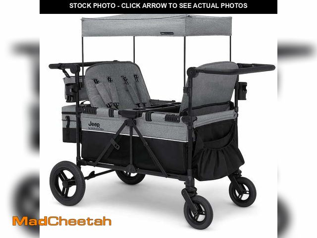 Lot 74-13641523 - Jeep Wrangler Deluxe 4 Seater Stroller Wagon by Delta Children - Premium Quad Stroller Wagon for 4 K...