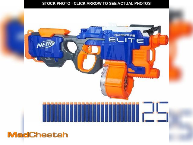 Lot 74-14581997 - Nerf HyperFire Motorized Elite Blaster, 25-Dart Drum, Fires Up to 5 Darts Per Second, Includes 25 Of...