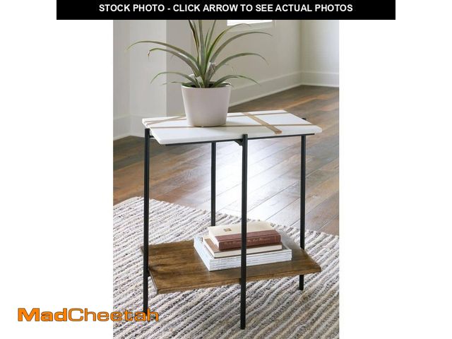Lot 74-12746739 - Signature DESIGN BY ASHLEY Braxmore 22 in. White/Brown Rectangle Marble End Table with Shelves - UNU...