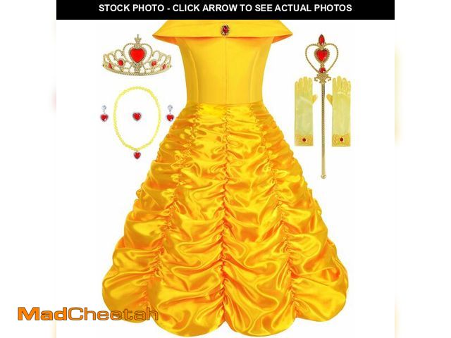 Lot 74-12709197 - Aoiviss Princess Dress for Girls Off Shoulder Layered Yellow Princess Dress Up Clothes with Accessor...