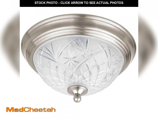 Lot 74-11825881 - Hampton Bay Kilbourne 13 in. 2-Light Satin Nickel Flush Mount with Clear Glass Shade - UNUSED