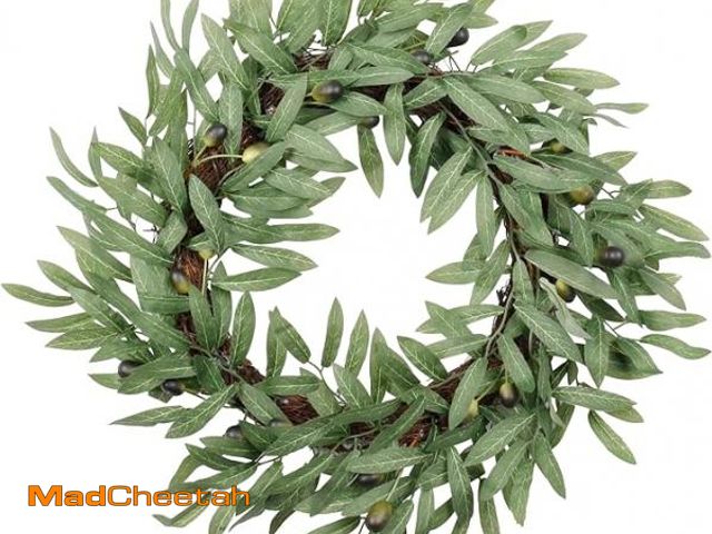Lot 74-12510500 - SOFTFLAME 19 Inch Artificial Wreath Small Green Leaves Wreath Olive Branch Greenery Wreath, Perfect ...